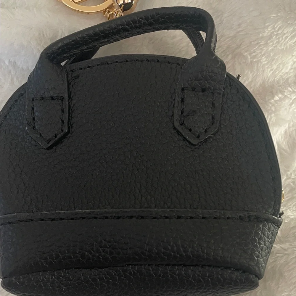 Mini Tote Bag Key Chain and Coin Purse Charm - Black with Gold Tone Accents